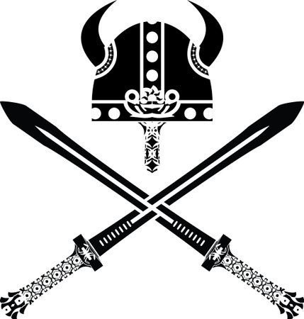 viking helmet and swords  illustrationのイラスト素材