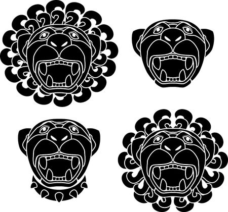 set of lion snouts. stencil. のイラスト素材