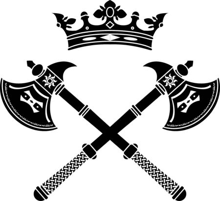 fantasy axes and crown. stencil. illustrationのイラスト素材