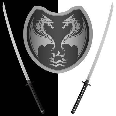 fantasy shield and swords. eighth variant. vector illustratorのイラスト素材