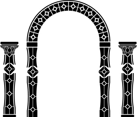 fantasy arch and columns. stencil. second variant. vector illustrationのイラスト素材