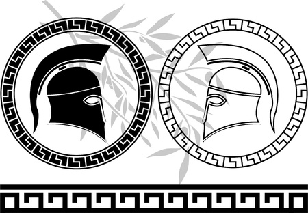 hellenic helmets and olive branch. stencils. vector illustrationのイラスト素材