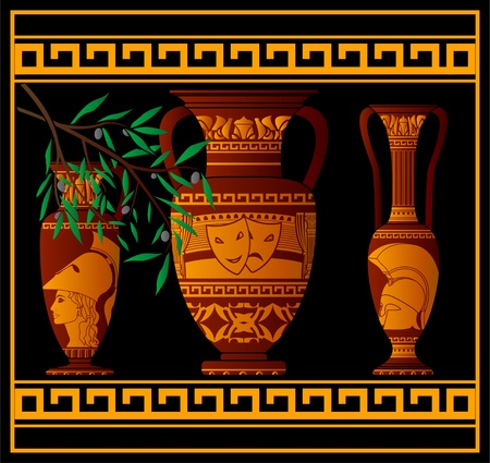 ancient greek amphoras and jug. vector illustrationのイラスト素材
