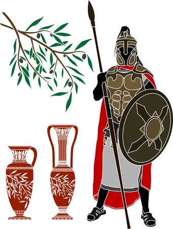 ancient hellenic warrior and jugs. stencil のイラスト素材