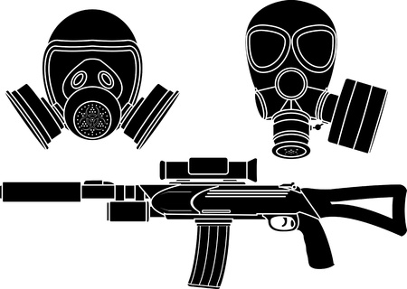sniper rifle and gas masks. stencil. vector illustrationのイラスト素材
