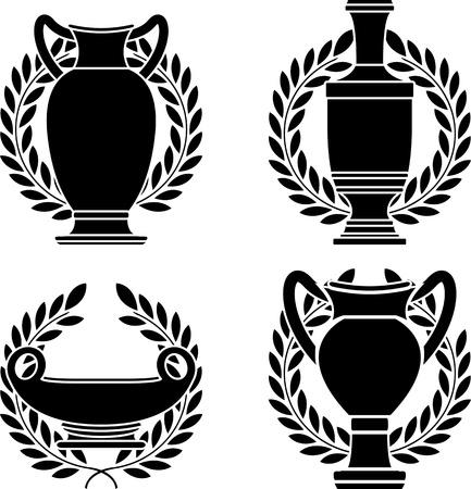 set of hellenic amphoras and vases. stencils. vector illustrationのイラスト素材