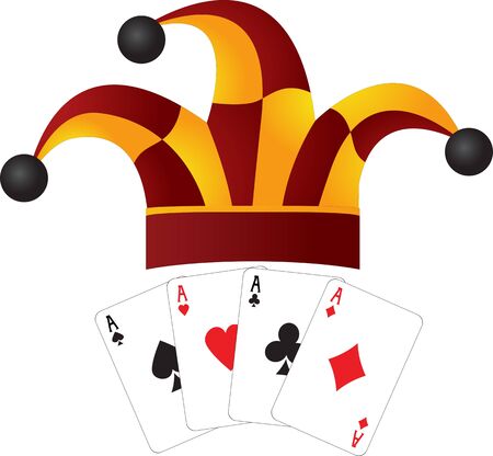 clown cap and four aces. vector illustrationのイラスト素材
