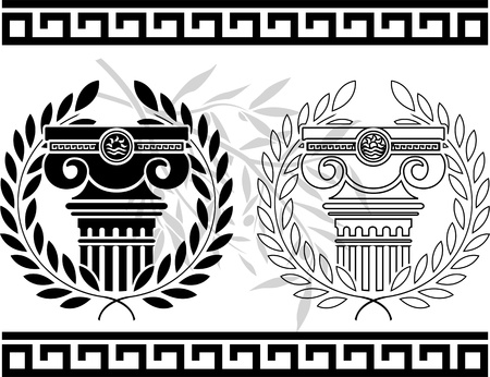 ionic columns with wreaths  stencil illustrationのイラスト素材