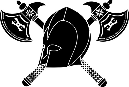fantasy helmet with axes  stencil  second variantのイラスト素材