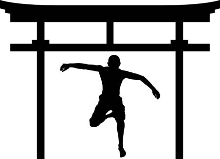 jumping man in torii gate.のイラスト素材