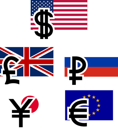 currency symbols and flags illustrationのイラスト素材