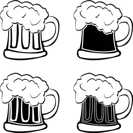 set of glasses of beer  stencils  vector illustrationのイラスト素材