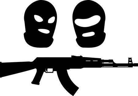 balaclavas and machine gun  vector illustrationのイラスト素材