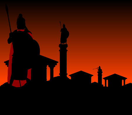 ancient city with guardian  first variant  vector illustrationのイラスト素材