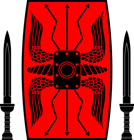 ancient shield and swords. vector illustrationのイラスト素材