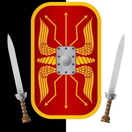 fantasy shield and sword. ninth variant.  illustrationのイラスト素材