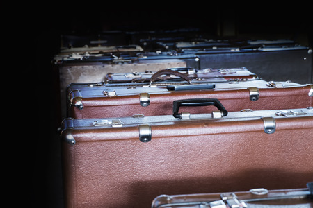 a lot of retro suitcasesの写真素材