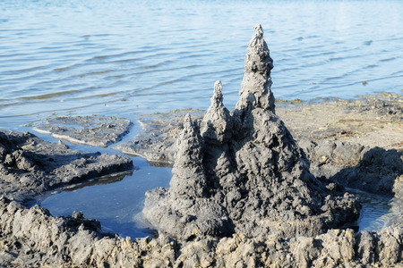 beautiful fantasy sand castle and blue waterのeditorial素材