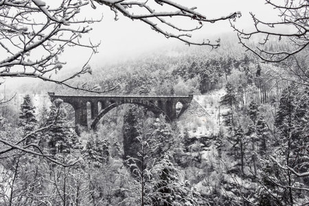 stunningly beautiful view of the old bridge in the norwegian mountains. Kyllingbrua