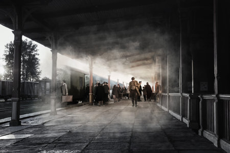 portal for time travel and a view from the present to the pastの写真素材