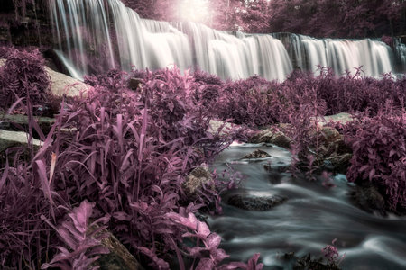 unusual fabulous view of a beautiful waterfallの写真素材