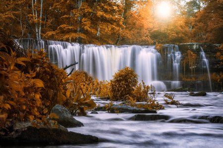 unusual fabulous view of a beautiful waterfallの写真素材