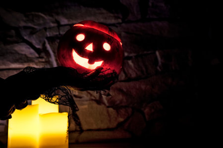 Halloween pumpkin with burning lights