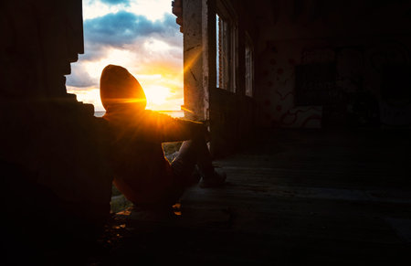 man watching the sunset