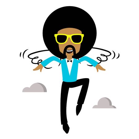 happy afro man flyingのイラスト素材