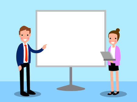 Businessman and assistant present with whiteboard.のイラスト素材