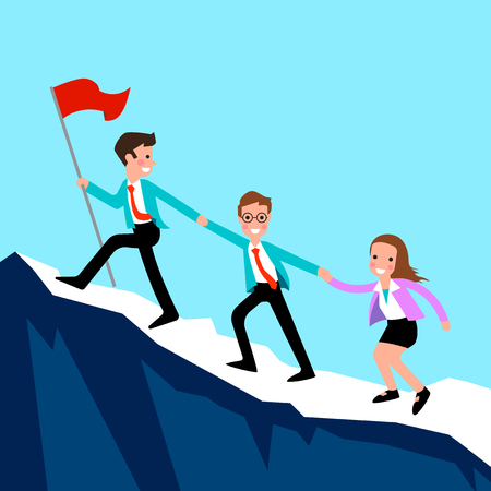 Business people climb to the top of the mountainのイラスト素材