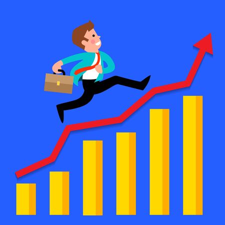 Businessman runs on a growing graphのイラスト素材