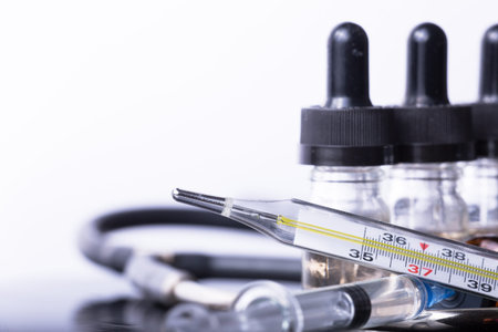 studio photo medical drugs to treat people in background