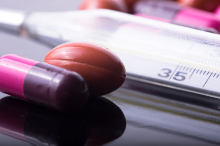 studio photo medical drugs to treat people in background