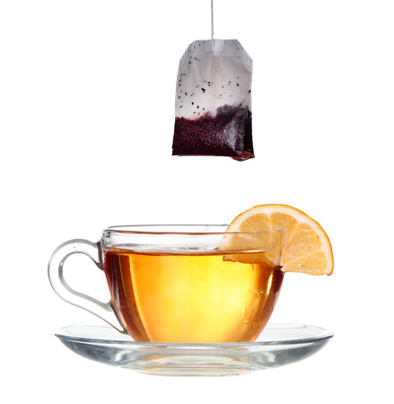 lemon tea with a splash on a white backgroundの写真素材