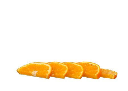 two halves of orange on white backgroundの写真素材
