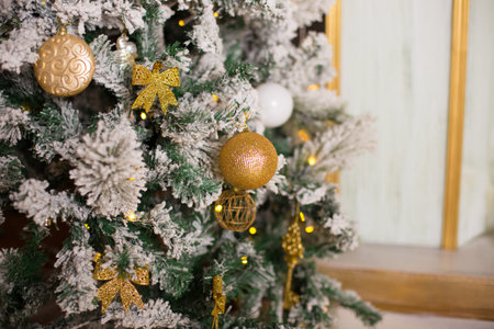 Beautiful holdiay decorated room with Christmas tree with presents under it. Christmas and New Year...