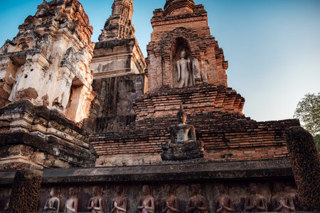 Sukhothai Historical Park,   in Thailand. Ancient Buddha Statue at Mahathat Temple.の写真素材