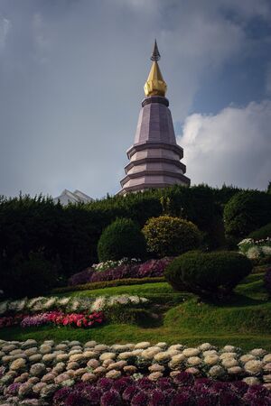 Landscape of pagoda at the Inthanon mountain at sunny day, Chiang Mai, Thailand. Inthanon mountain is the highest mountain in Thailand.の写真素材