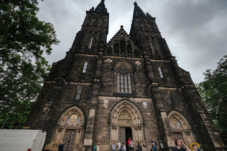 PRAGUE, CZECH REPUBLIC - 11 AUGUST 2019: Door of Church of St. Peter and Paul at Vysehrad castle, Prague, Czech Republicのeditorial素材