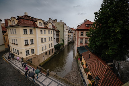 Prague, Czechia - 11.08.2019. Old town bridge tower of Charles Bridge (Karluv Most), or staromestska mostecka vez in Prague, Annually Prague is visited by more than 3,5 million touristsのeditorial素材
