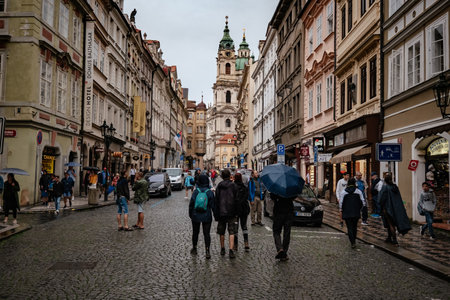 Prague, Czechia - 11.08.2019. The architecture of the old city of Prague. Ancient buildings, cozy streets.のeditorial素材