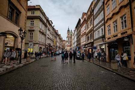 Prague, Czechia - 11.08.2019. The architecture of the old city of Prague. Ancient buildings, cozy streets.のeditorial素材