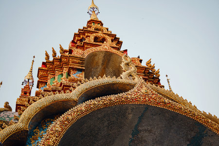beautiful details of Thai fine arts at Buddhist temple. beautiful new temple near Chiang Mai,...