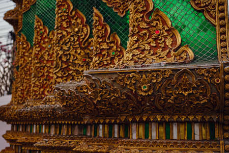 beautiful details of Thai fine arts at Buddhist temple. beautiful new temple near Chiang Mai, Thailandの写真素材