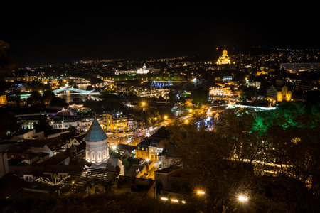 Night view of old town of Tbilisi. Tiflis is the largest city of Georgia, lying on the banks of...