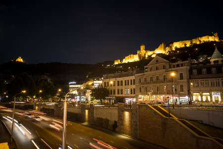 Night view of old town of Tbilisi. Tiflis is the largest city of Georgia, lying on the banks of Mtkvari Riverの写真素材