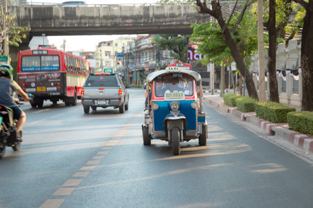 bangkok, thailand 25 march 2017 Tuk Tuk auto rickshaw is a common form of urban transport in Chinatown at Bangkok, Thailandのeditorial素材