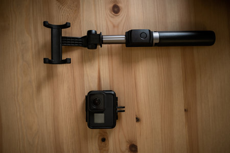 MOSCOW, RUSSIA - 17 MARCH 2019: Action Camera front-facing on the table. GoPro HERO 5 Black. GoPro makes the world's most versatile cameras.のeditorial素材
