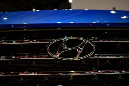 MOSCOW, SEPTEMBER 31, 2018: The newest Korean Hyundai car on automotive exhibition stand on MMAC...